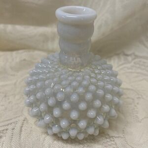 Vintage Fenton White Hobnail Glass Opalescent Moonstone Perfume Bottle Bud Vase